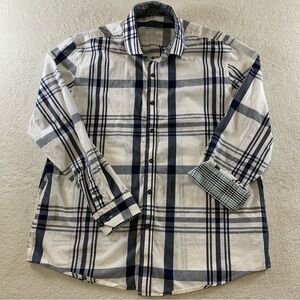 Tasso Elba Shirt Men's Long Sleeve‎ Button Up Flip Cuff White Gray Large 16-16.5
